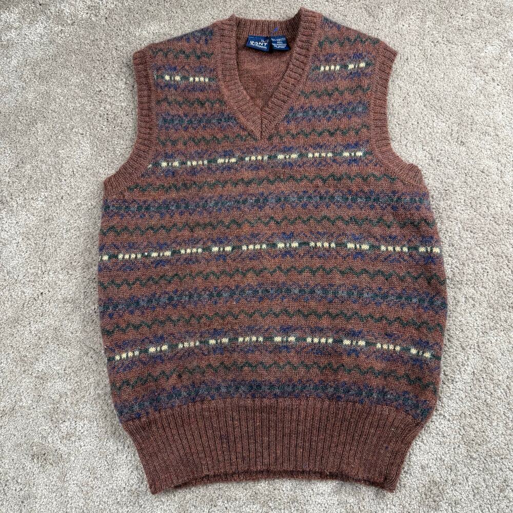Gant The Rugger Worsted Wool Fair Isle VNeck Sweater Vest Size XL Grandpa Preppy